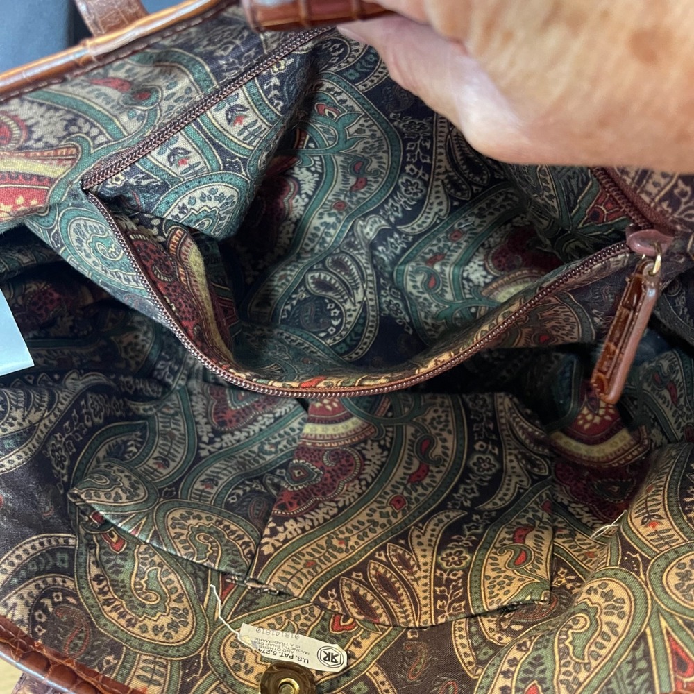 Talbots Hunting Dog Tapestry Tote Bag Brown Leather Trim Paisley Lining Large - Picture 5 of 10